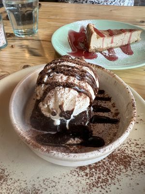Salted caramel chocolate brownie & New York cheesecake   at Purezza in Brighton
