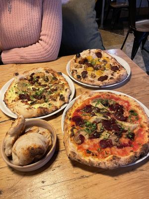The 3 pizzas are the 3 small plates for £18 deal   at Purezza in Brighton
