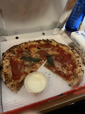 Pepperoni with garlic sauce  at Purezza in Brighton