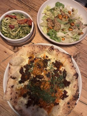 BBQ Bourbon Pizza, Caesar Salad and Courgetti  Spaghetti  at Purezza in Brighton