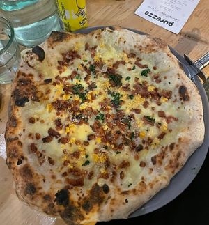 Carbonara pizzaa  at Purezza in Brighton