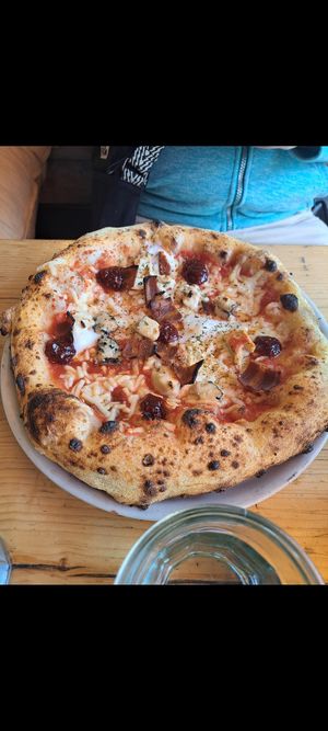 Sweet chilli four cheese this isn't bacon pizza at Purezza in Brighton