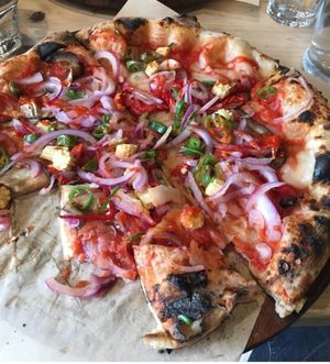 This is my Dad's 'volcano pizza at Purezza in Brighton