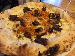 Mushroom bourbon pizza at Purezza in Brighton
