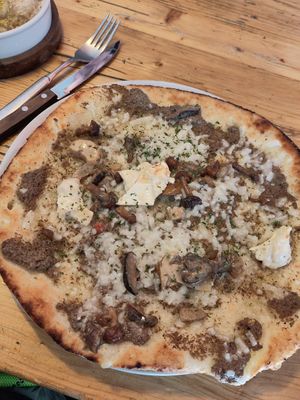 Black truffle pizza (gluten free) at Purezza in Brighton