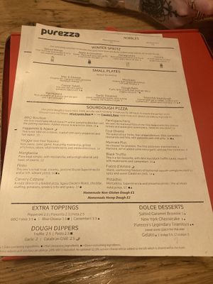 Menu - feb 2025  at Purezza in Brighton