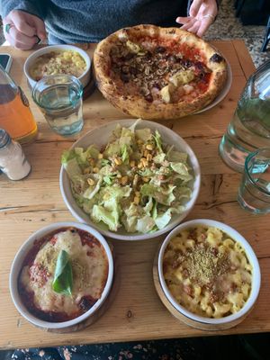 Mac & cheese, parmigiana & caesar salad (all GF) and veggie pizza  at Purezza in Brighton