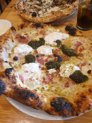our favourite- pistachio pizza at Purezza in Brighton