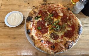 pepperoni pizza with garlic dip  at Purezza in Brighton