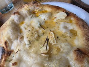 Cheesy garlic bread. at Purezza in Brighton