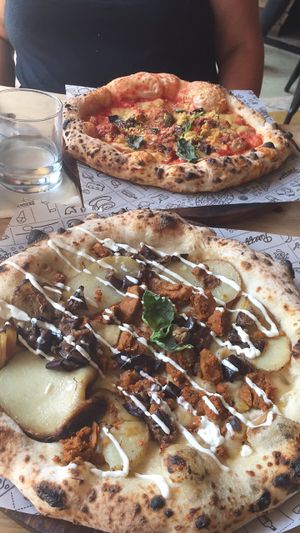 Couch Potato and Parmigiana Party Pizzas  at Purezza in Brighton