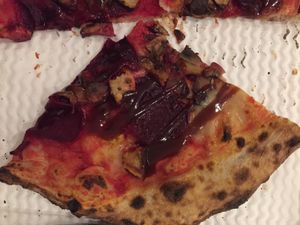 Pizza with beetroot sounds weird but is pretty good!  at Purezza in Brighton