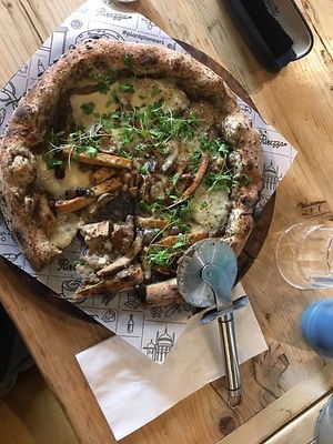 Truffle pizza on a hemp base at Purezza in Brighton