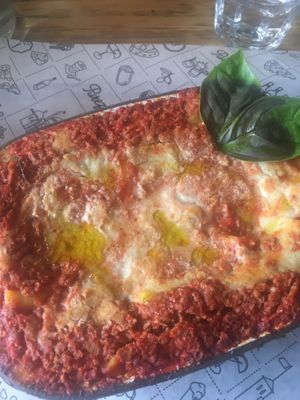Lasagne with soya mince and cheesy bechamel at Purezza in Brighton