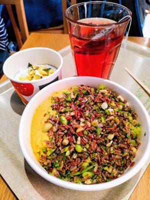 Red Lentil Hummus with red rice + Chia pudding at CDG - EXKi - T2F in Roissy-en-france