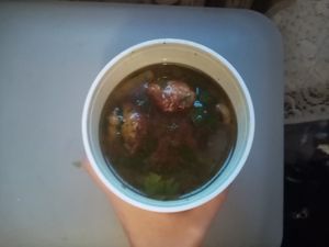 Rosół with dried tomatoes and 'meat' ball at Pomylone Gary in Lublin