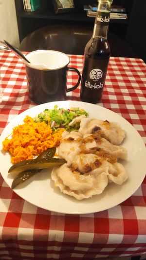 Pierogi with Condiments at Pomylone Gary in Lublin