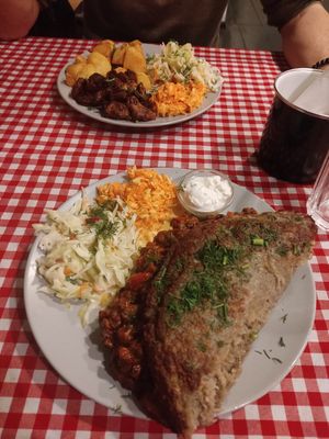 Placek ziemniaczany i "karkówka" sojowa. at Pomylone Gary in Lublin