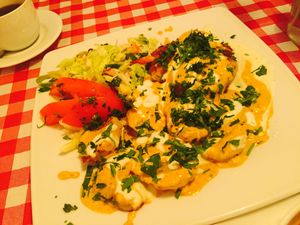 Patty with baked potatoes. (Kotlet z pieczonymi ziemniakami) at Pomylone Gary in Lublin
