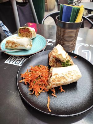 Tortilla with seitan homemade vegan mayo and vegetables ✨✨✨  at Veggic in Plovdiv