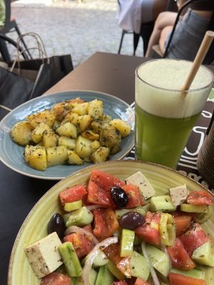 Greek salad, mint lemonade, dill potatoes   at Veggic in Plovdiv