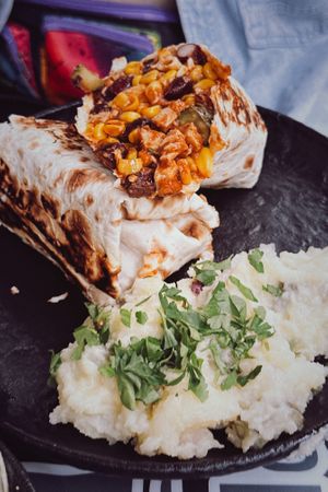 Burrito, came with potato salad  at Veggic in Plovdiv