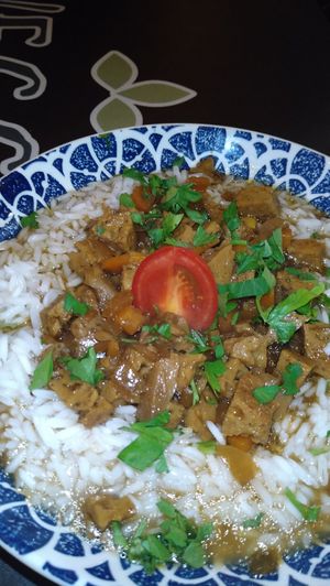 Seitan and porcini with rice at Veggic in Plovdiv