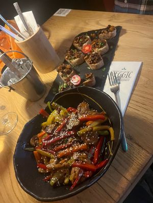Teriyaki and bruschette   at Veggic in Plovdiv