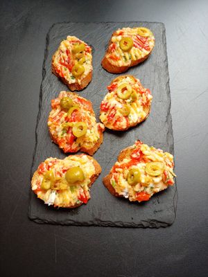 Bruschetta de pimiento ajo perejil y queso vegano at Veggic in Plovdiv