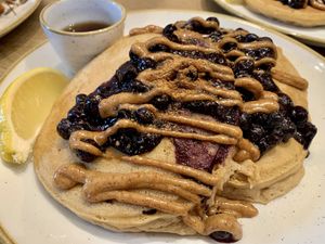 Blueberry cinnamon pancakes  at Chia Naturally Healthy in Hitchin