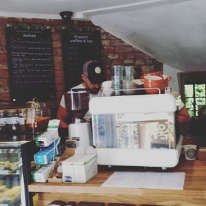 busy making vegan friendly coffee ☺ at Chia Naturally Healthy in Hitchin