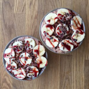 Raw Cacao, date syrup and Cocoa nib porridge.  at Chia Naturally Healthy in Hitchin