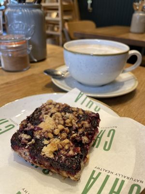 Blueberry crumble and moon mylk  at Chia Naturally Healthy in Hitchin