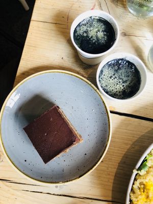 Salted caramel slice with charcoal shots at Chia Naturally Healthy in Hitchin