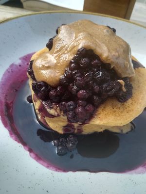 Blueberry pancakes at Chia Naturally Healthy in Hitchin