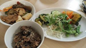 very fresh organic greens for salad. The multi grain rice is good too! at Kaemon Asakusa in Tokyo