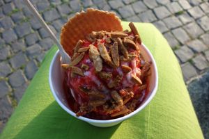 Spaghetti ice-cream (vegan)  at Eis Cafe De Lorenzo in Saarbrucken
