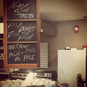 Niche's display at the Apple Box. at Niche Vegan Bakery in Victoria