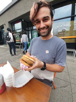 Vegan chicken at Cycle Dogs in Seattle