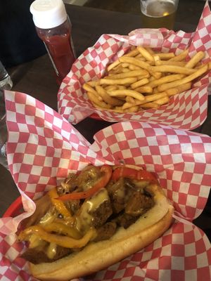 Philly cheesesteak & fries  at Cycle Dogs in Seattle
