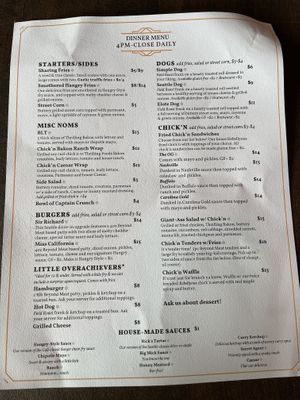 menu   at Cycle Dogs in Seattle
