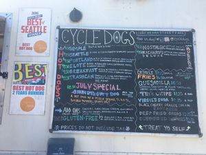 Menu at Cycle Dogs in Seattle