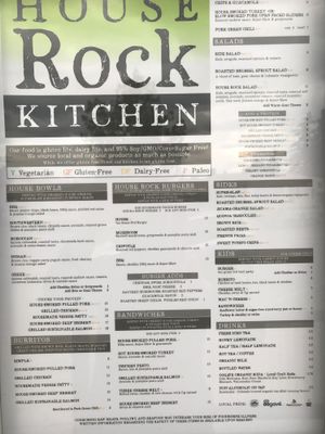 Current menu -- September 2017 at House Rock Kitchen in Buena Vista