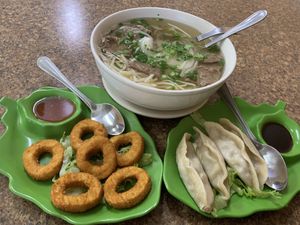 Pho, calamari. Potstickers  at Pho Vegan Asian Cuisine in Rocklin