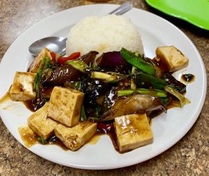 No oil eggplant & tofu with veggies and delicious sauce! at Pho Vegan Asian Cuisine in Rocklin