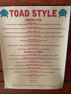 Menu 2023  at Toad Style in Brooklyn
