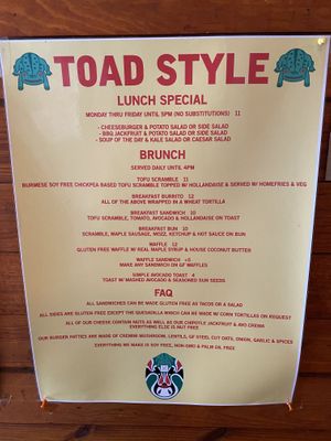 Menu 2023  at Toad Style in Brooklyn