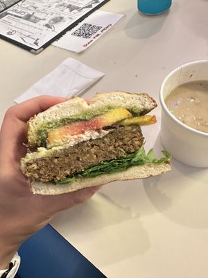 Special peach pesto burger (Sept 2025) + epic pickle soup  at Toad Style in Brooklyn