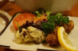 Fried chicken made of soy protein at Hibi-No-Kate in Yonago