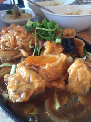 Sizzling eggplant. My fave at Veggo Sizzle in Adelaide